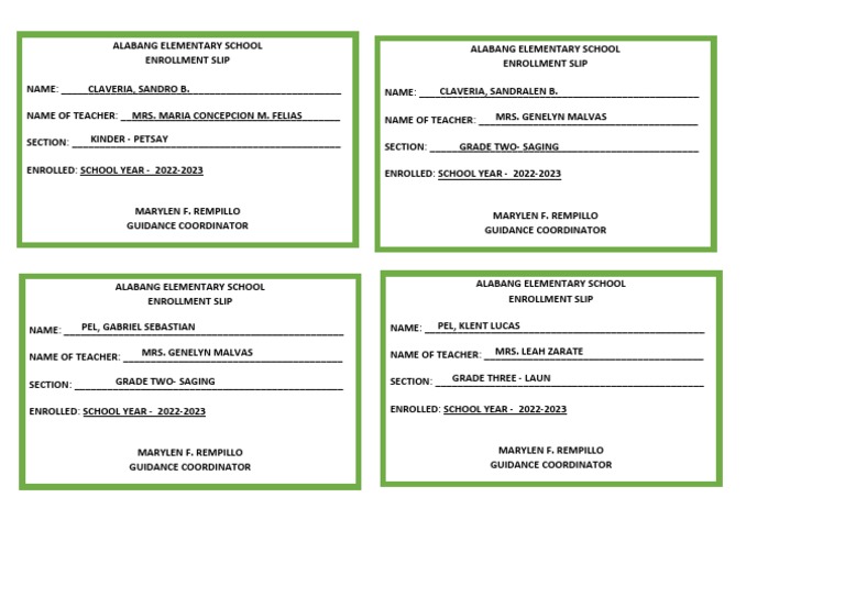 Enrollment slip pdf