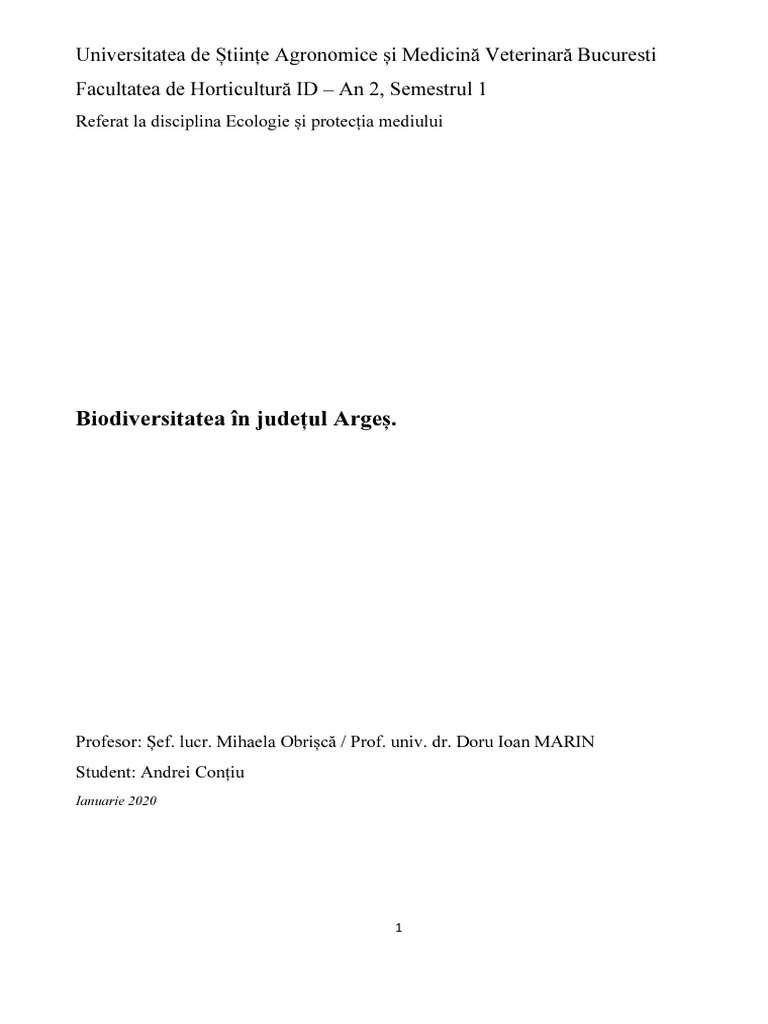 Andrei Contiu - Ecologie Si Protectia Mediului - Referat | PDF