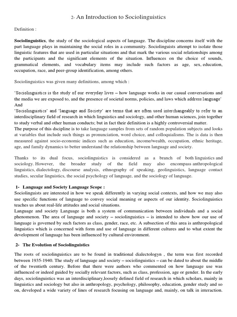 Introduction To Sociolinguistics | PDF | Sociolinguistics | Linguistics
