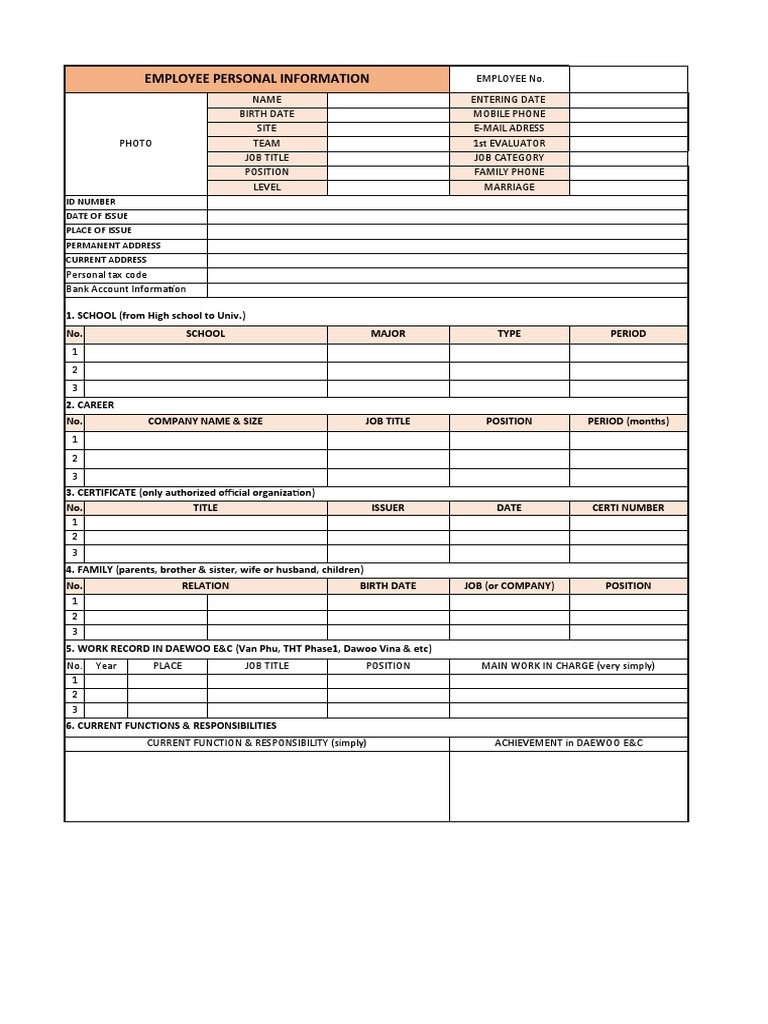 Employee Personal Information Template | PDF