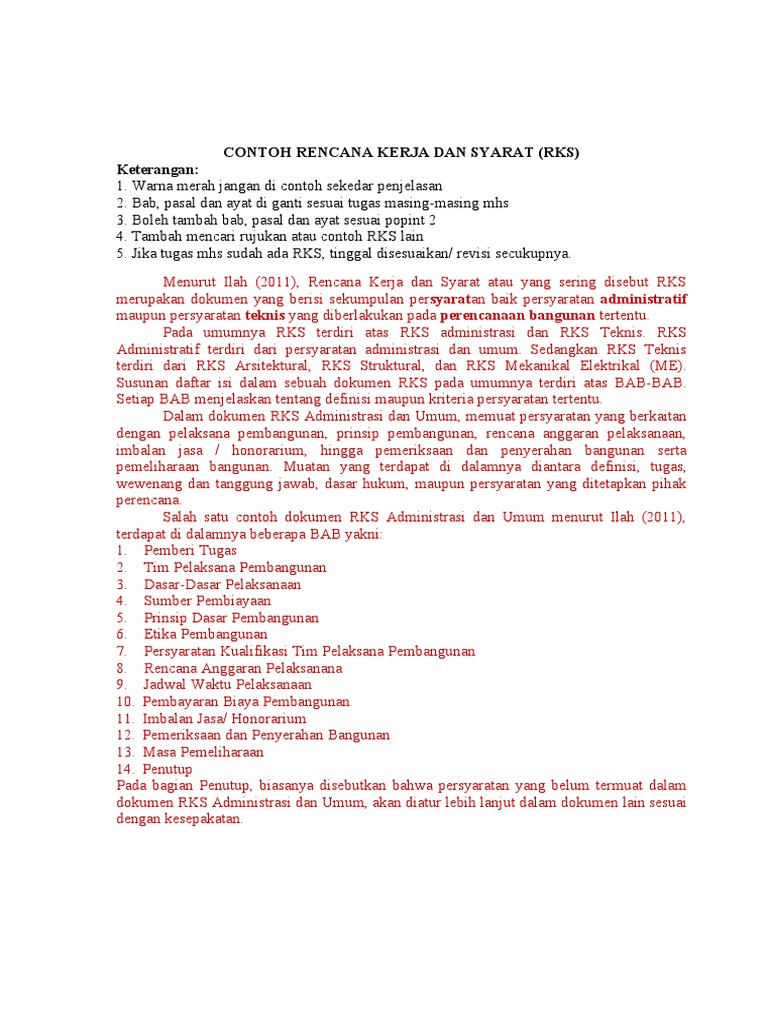 Contoh RKS Proyek Pembangunan Rumah | PDF | Griya & Taman | Sains ...