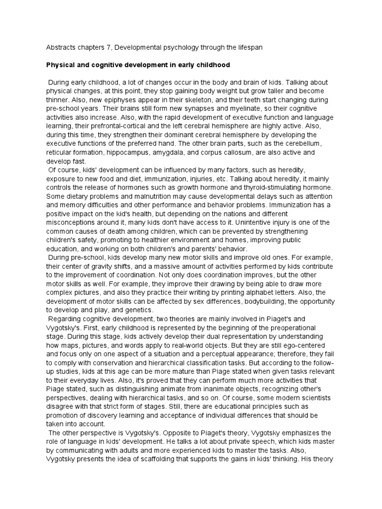 Summary Chapters 7 Development Through The Life Span Pdf Thought