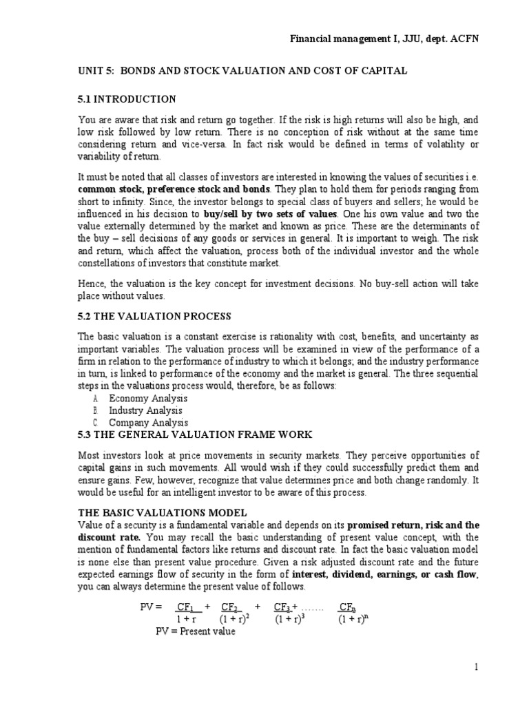 Valuation of Stocks and Bonds | PDF | Cost Of Capital | Bonds (Finance)