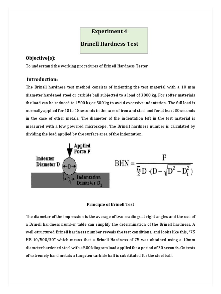 EXP 4 Brinnl HArdness Test PDF Hardness Tests