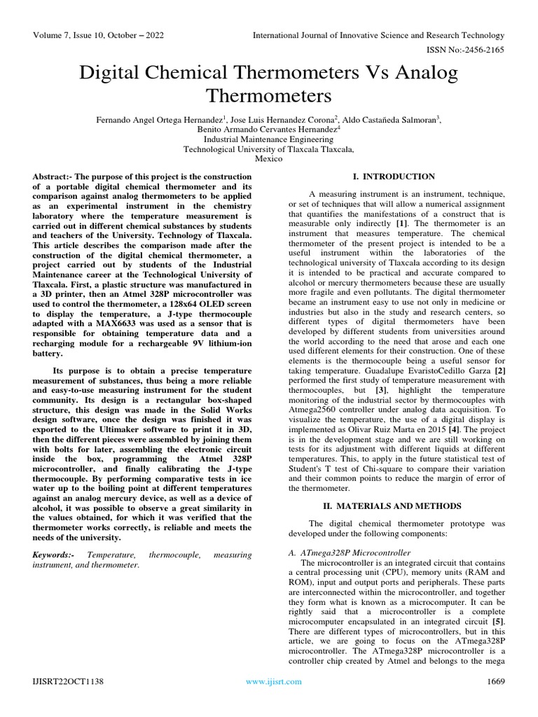 Digital Chemical Thermometers vs Analog Thermometers PDF Thermometer Thermocouple