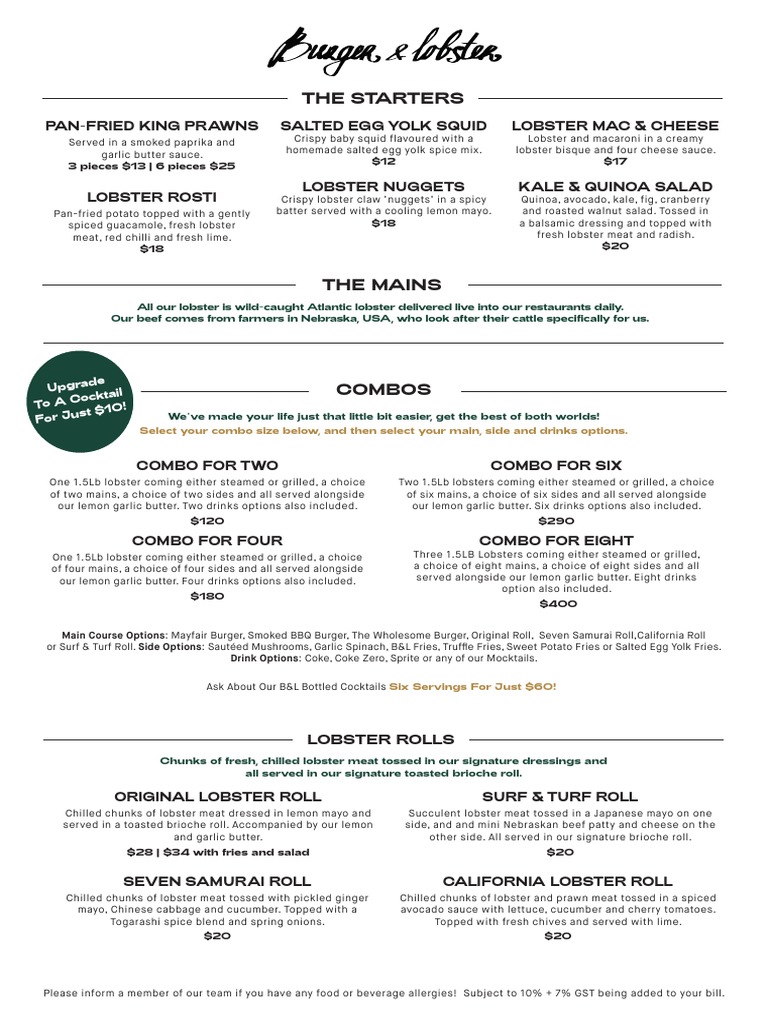 Burger & Lobster Raffles Hotel Menu PDF Hops Hamburgers