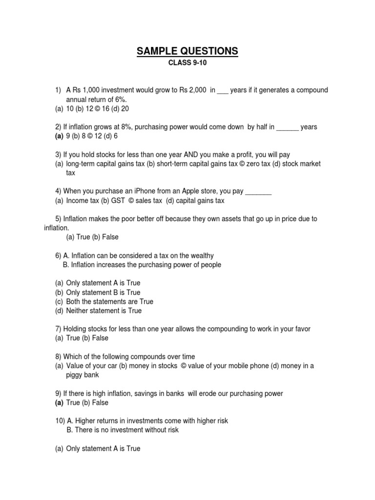 Sample Quiz III 9&10 PDF Inflation Taxes