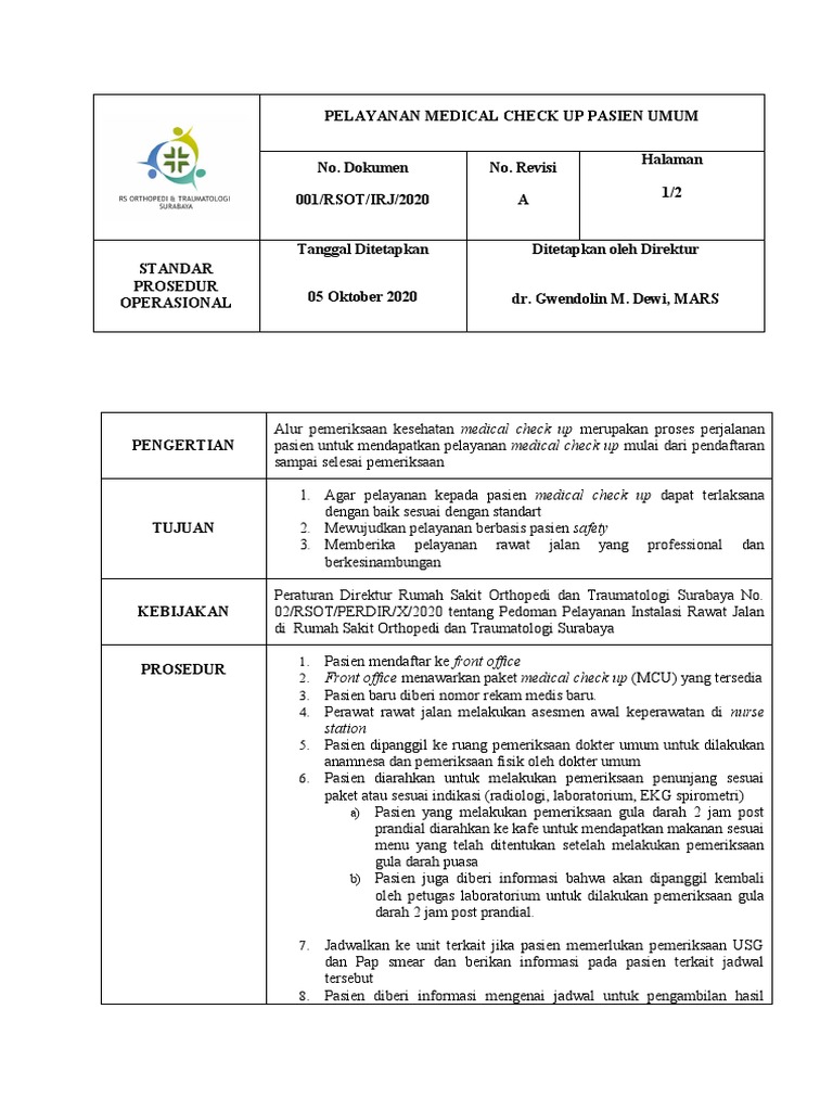 Prosedur Medical Check Up Pasien Umum | PDF