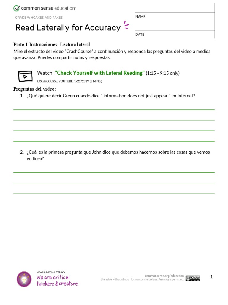 Grade 9 - Hoaxes and Fakes - Read Laterally For Accuracy Student ...