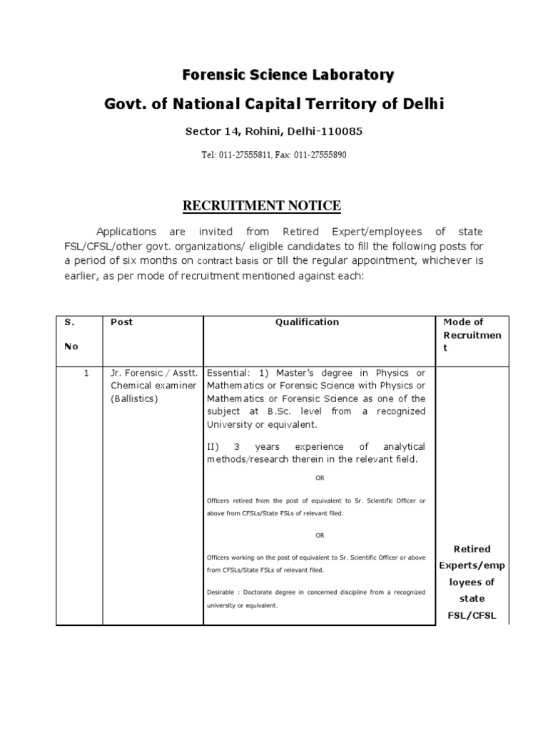Notification FSL Scientist Jr Forensic Vacancy | PDF | Science ...