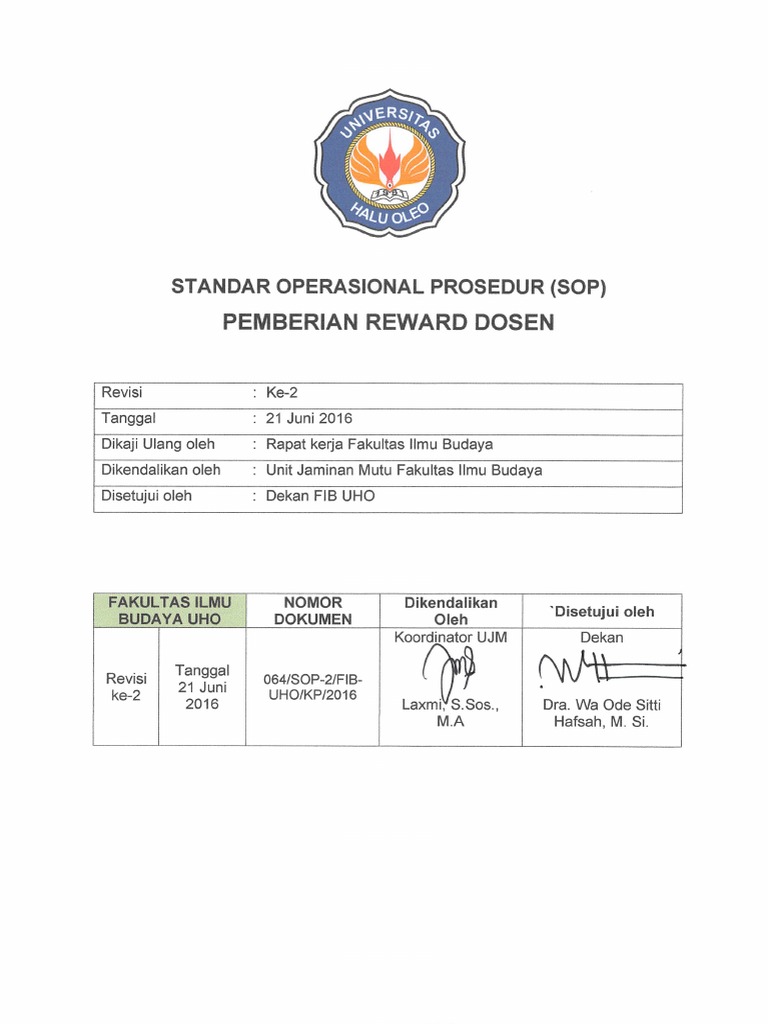 SOP Reward Dosen di FIB UHO | PDF