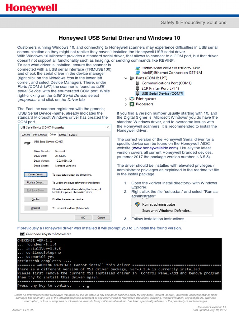 Honeywell USB Serial Driver for Windows 10 | PDF | Device Driver | Usb