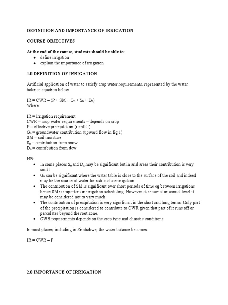 Definition and Importance of Irrigation PDF Irrigation Agriculture