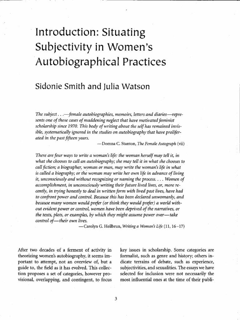 Smith - Watson - Introduction Situating Subjectivity in Women - S ...