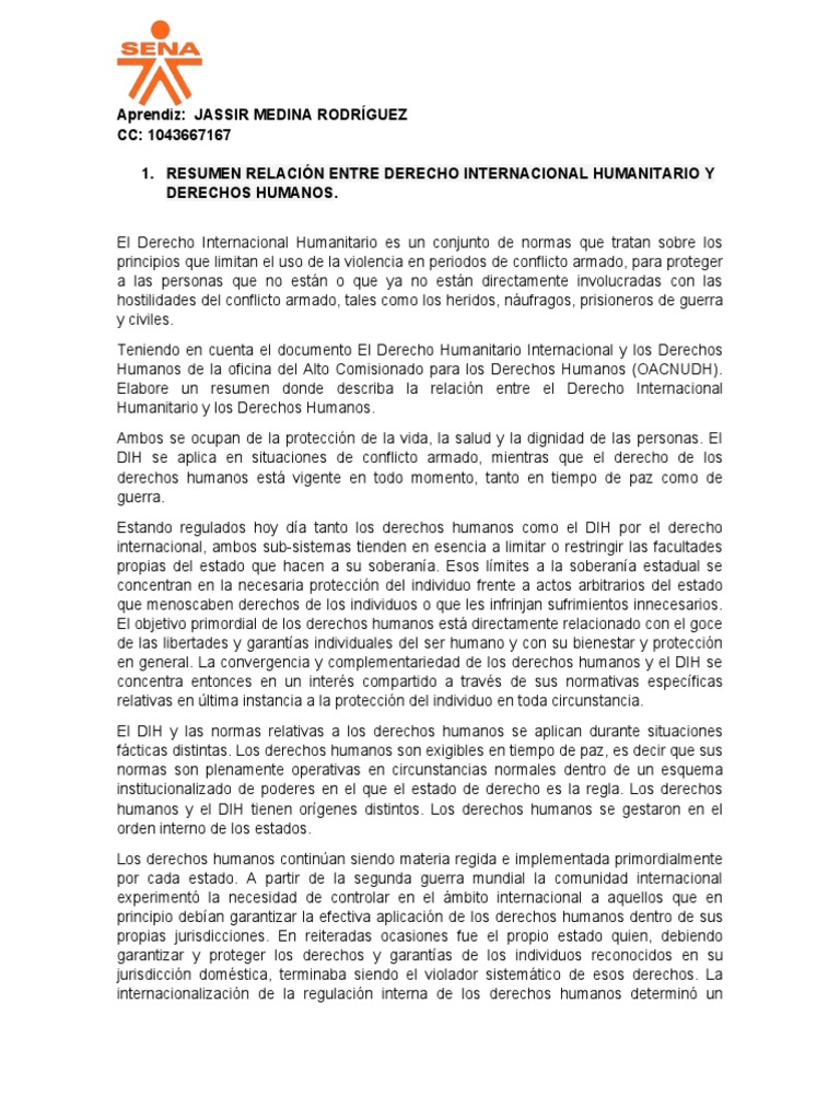 Relación entre DIH y Derechos Humanos | PDF | Ley humanitaria ...