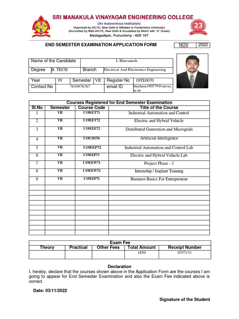 ESE - Application Form 1 | PDF