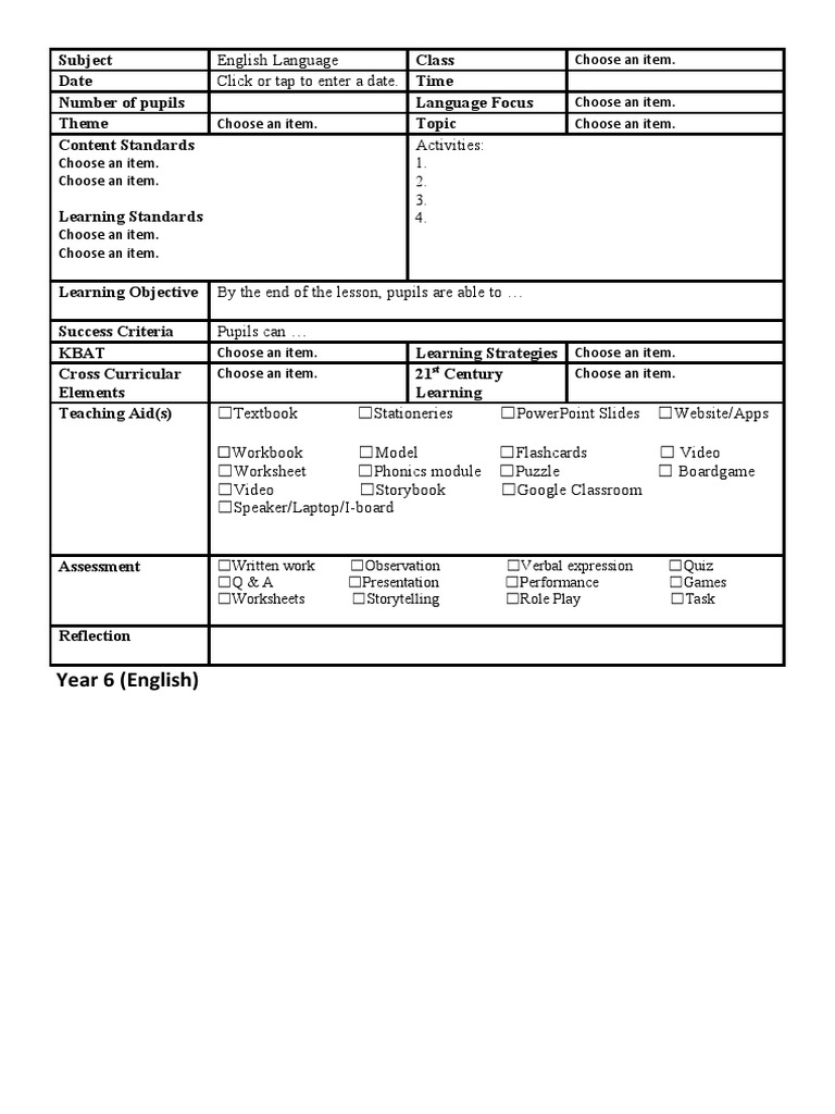 Lesson Plan Templet | PDF | Lesson Plan | Cognition