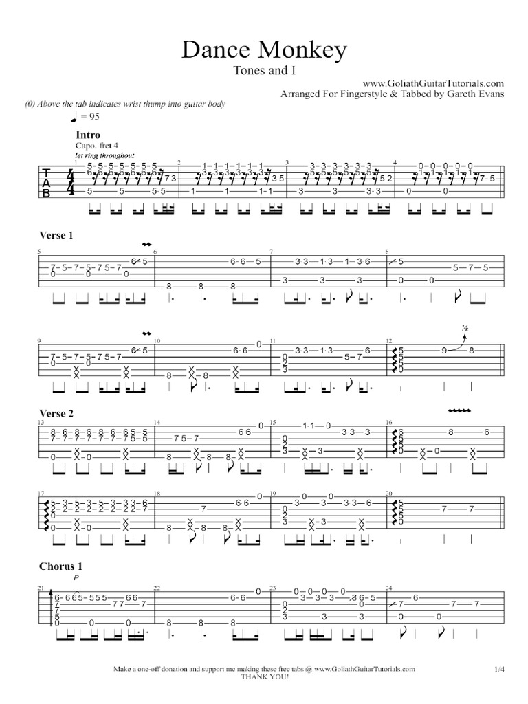 Tones and I Dance Monkey Fingerstyle Tabs PDF PDF
