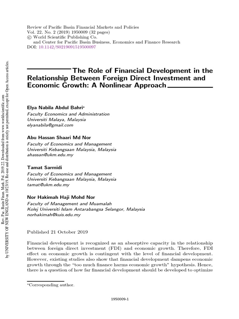 Nonlinear Impact of FDI on Growth | PDF | Economic Growth | Foreign ...