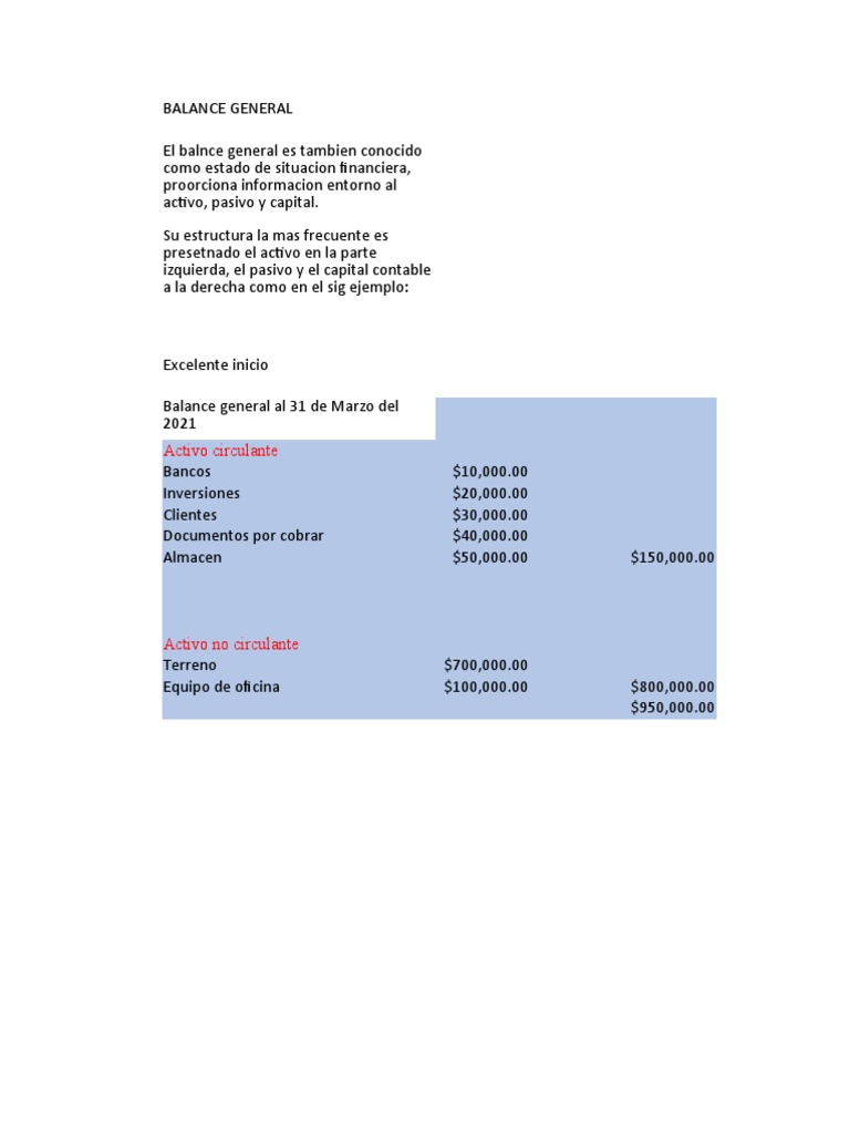 Balance General Ejercicios | PDF | Contabilidad | Hoja de balance
