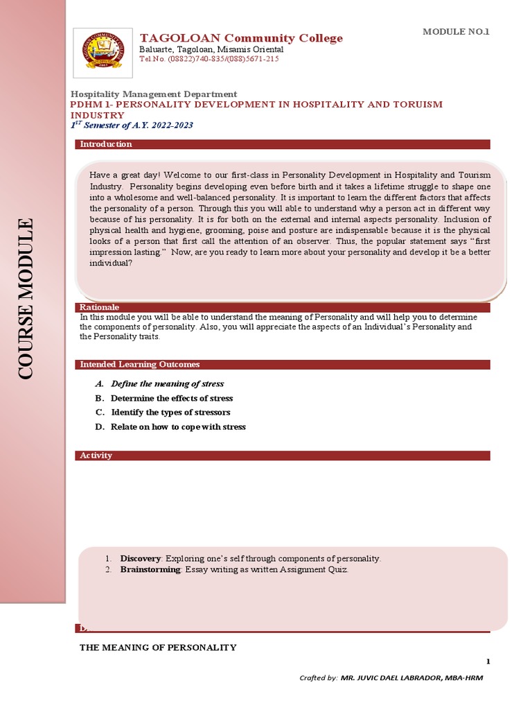 PDHM I Module 1 | PDF | Id | Psychodynamics