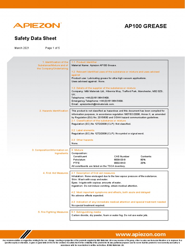 Apiezon AP100 Grease MSDS PDF Toxicity Chemical Substances