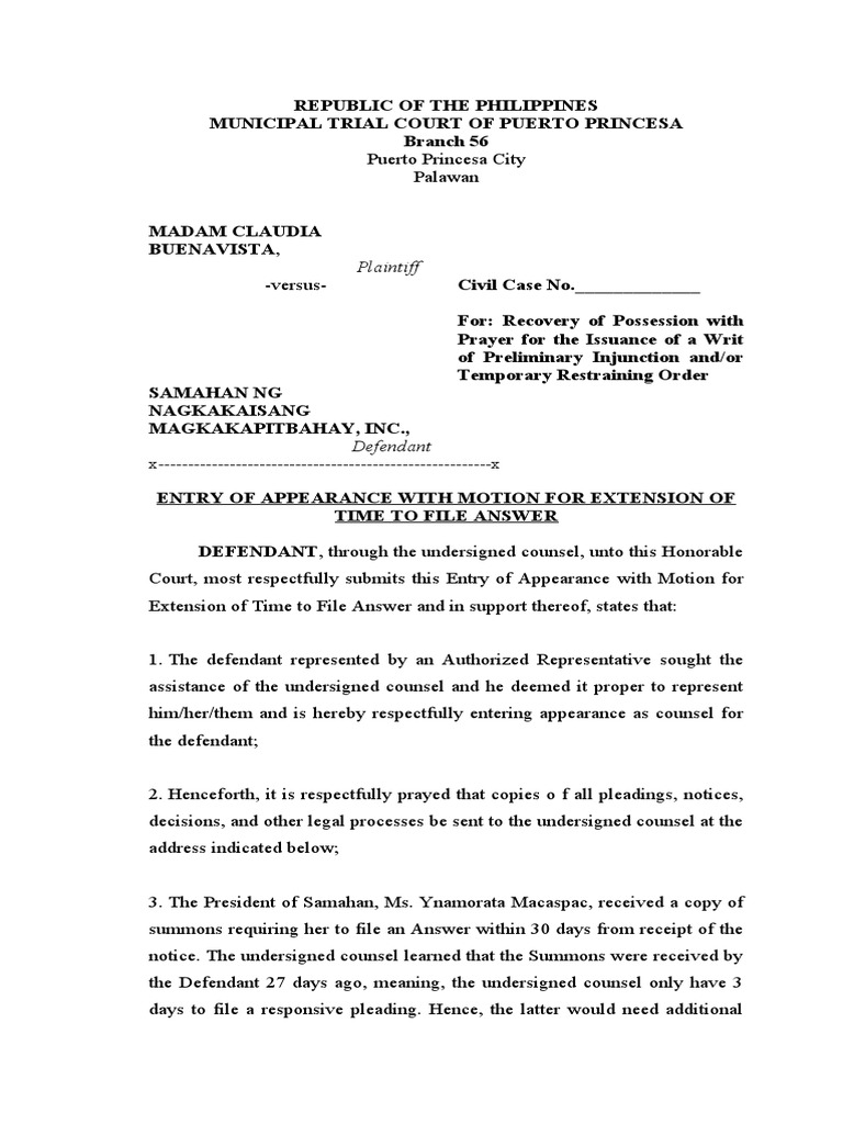 Motion for Extension of Time to Answer | PDF | Injunction | Public Law