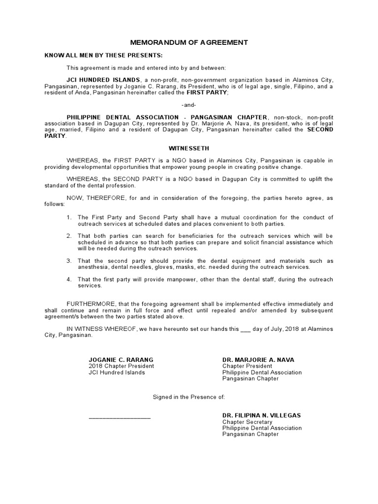 Memorandum of Agreement Pda | PDF