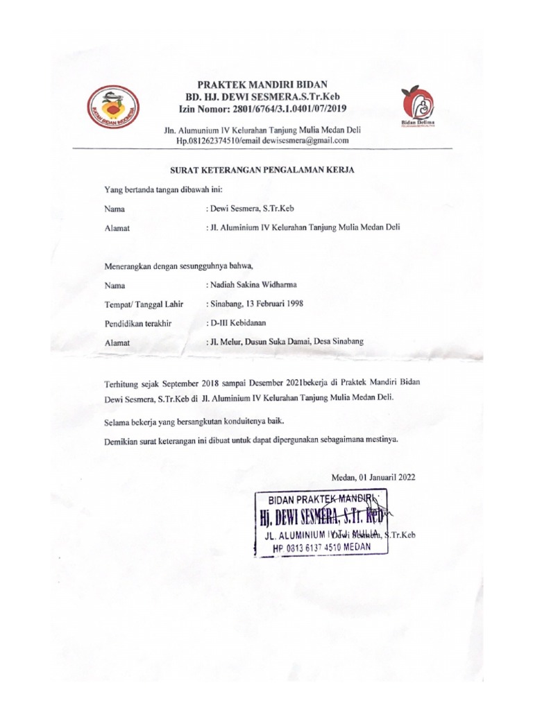 Surat Keterangan Kerja | PDF