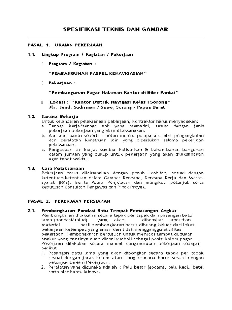 Spesifikasi Teknis | PDF