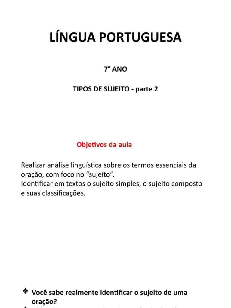 Tipos de Sujeito na Língua Portuguesa | PDF | Assunto (gramática ...