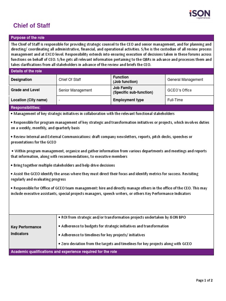 Chief of Staff Role and Responsibilities | PDF