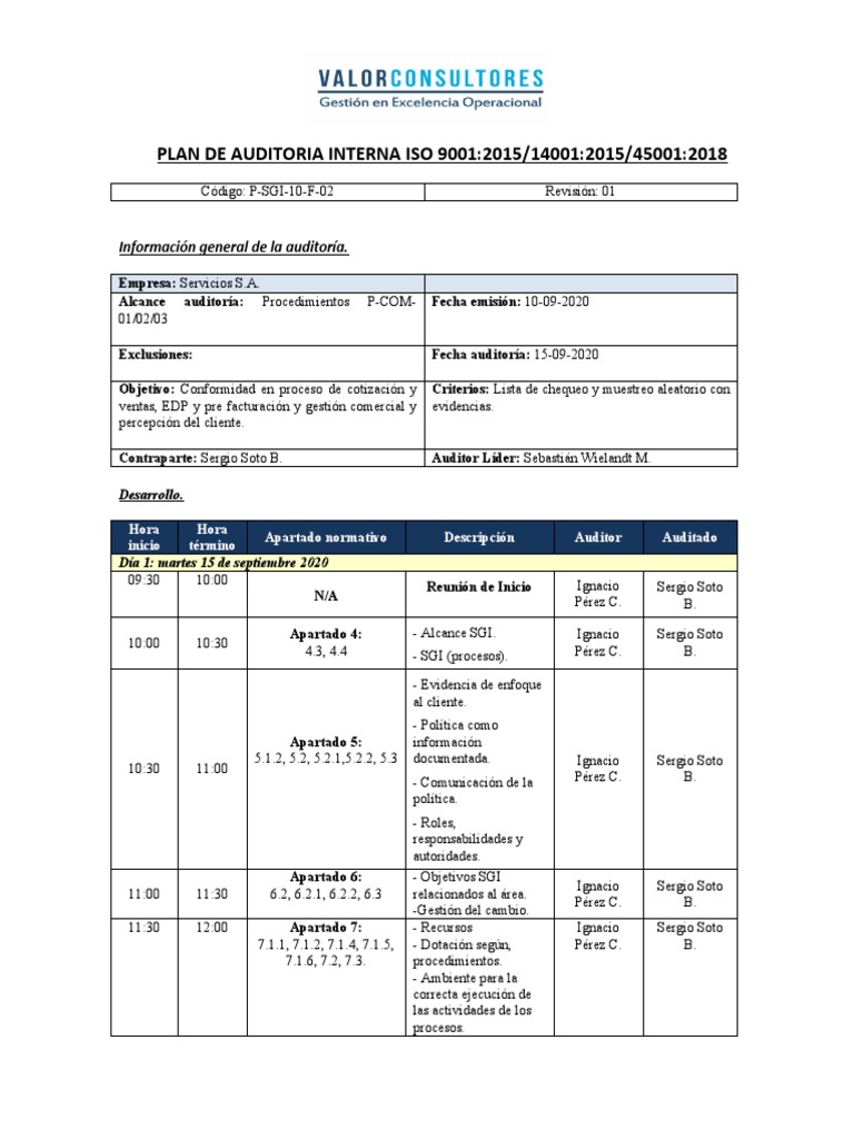 Plan Auditoría Interna ISO 9001/14001/45001 | PDF | Auditoría | Business
