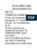 Contrato privado de arrendamiento de terreno agrícola