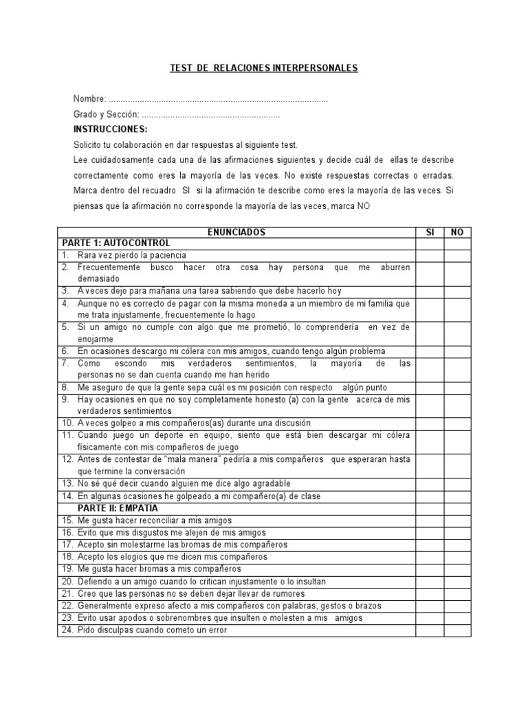 Test de Relaciones Interpersonales | PDF