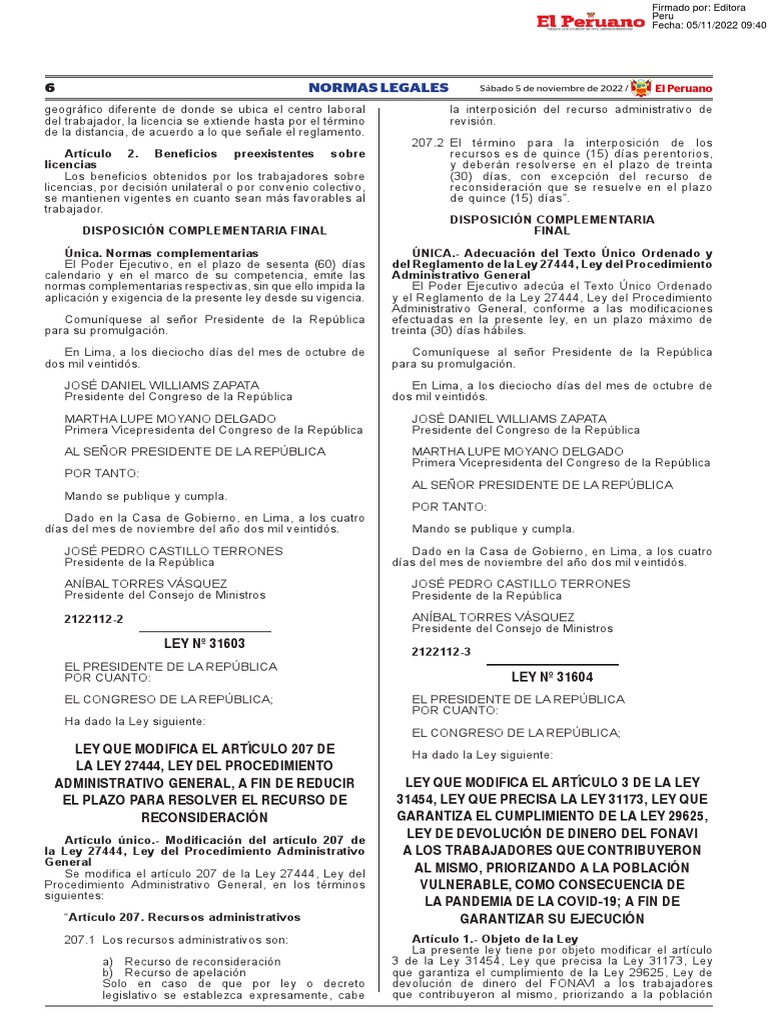 Ley que modifica el plazo del recurso de reconsideraci n del