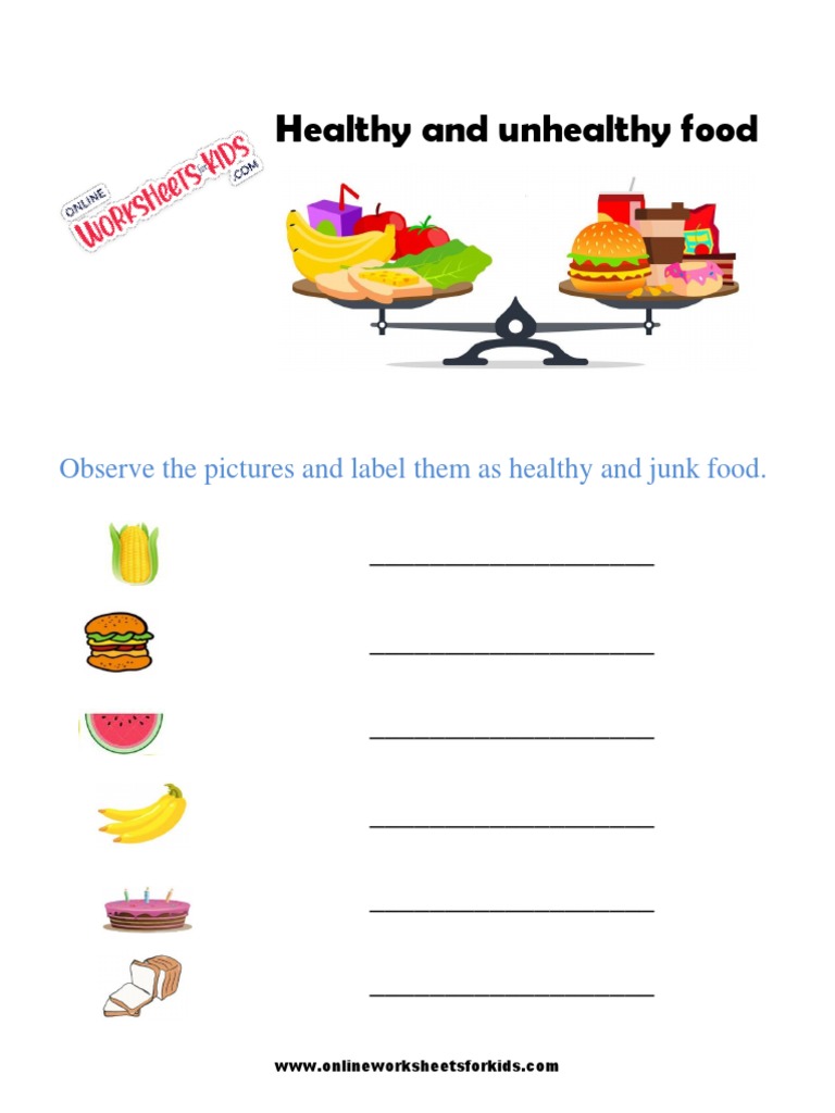 Healthy and Unhealthy Food Worksheets 5 | PDF