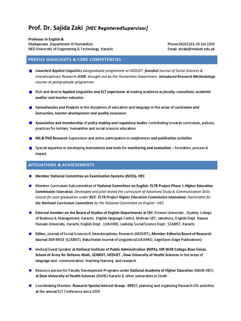 Cv dr sajida zaki website ned february 2015 download free pdf