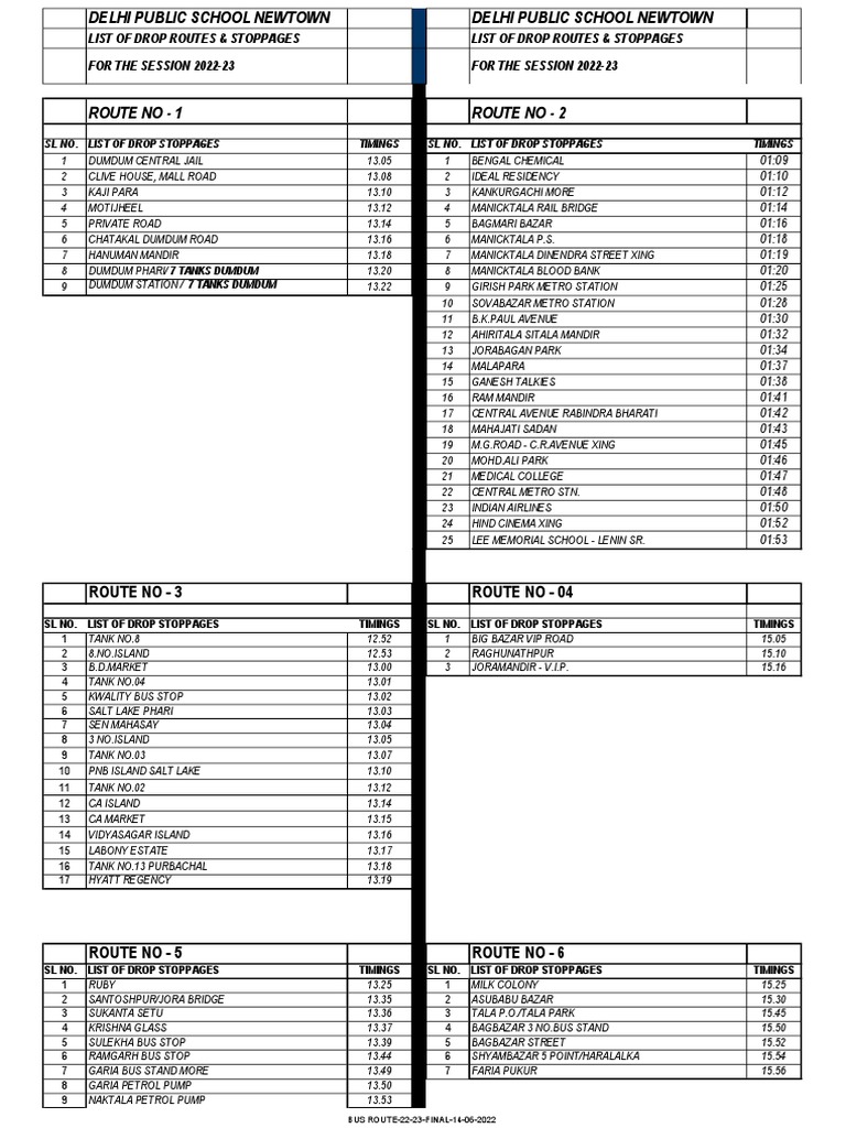 DPS Newtown Bus Routes 2022-23 | PDF