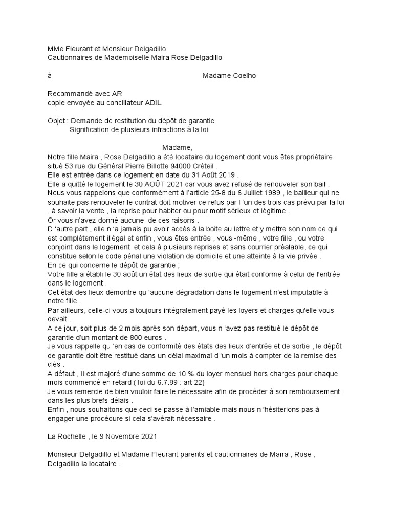 Lettre Depot de Garantie Rose PDF