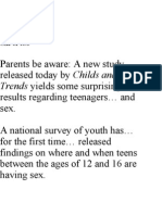 Trends Yields Some Surprising: Teen Sex Study February 9, 2011 Lauren Weathers One-Of-Two