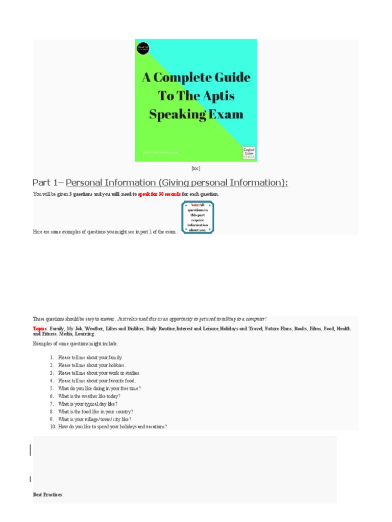 A Complete Guide To The Aptis Speaking Exam PDF Verb Experience