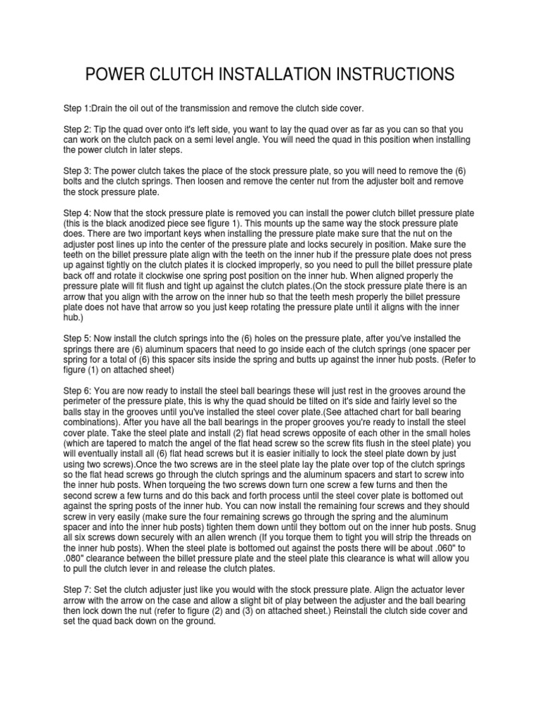 Power Clutch Installation Instructions PDF Clutch Screw