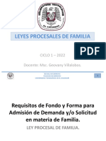 Presentación Requisitos de Fondo y Forma Admisión de Demanda Y-O Solicitud en Materia de Familia. Leyes Procesales de Familia