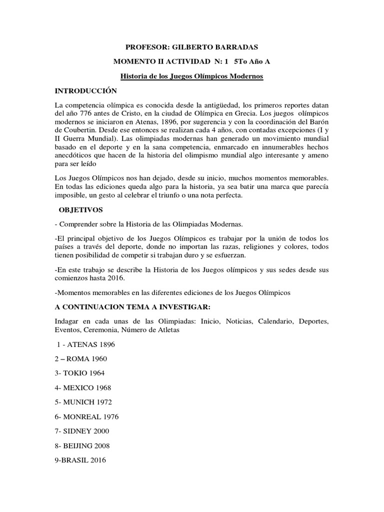 Historia de los Juegos Olímpicos Modernos | PDF