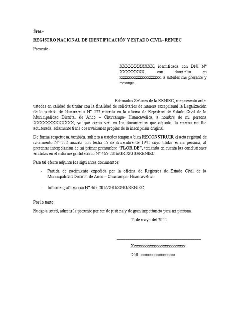 Solicitud de Reniec | PDF