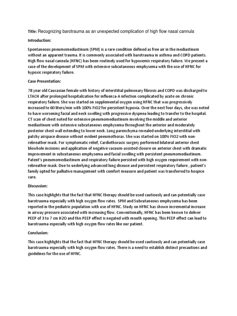 Recognizing Barotrauma As An Unexpected Complication of High Flow PDF