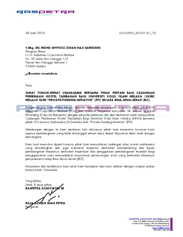 Contoh Surat Tunjuk Minat Tender