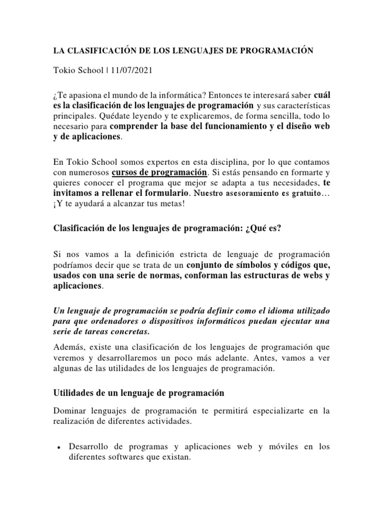 La Clasificación de Los Lenguajes de Programación | PDF | Programación ...
