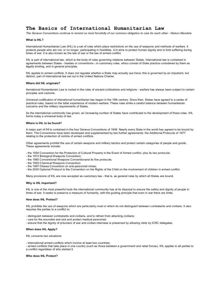 The Basics of International Humanitarian Law | PDF | International ...